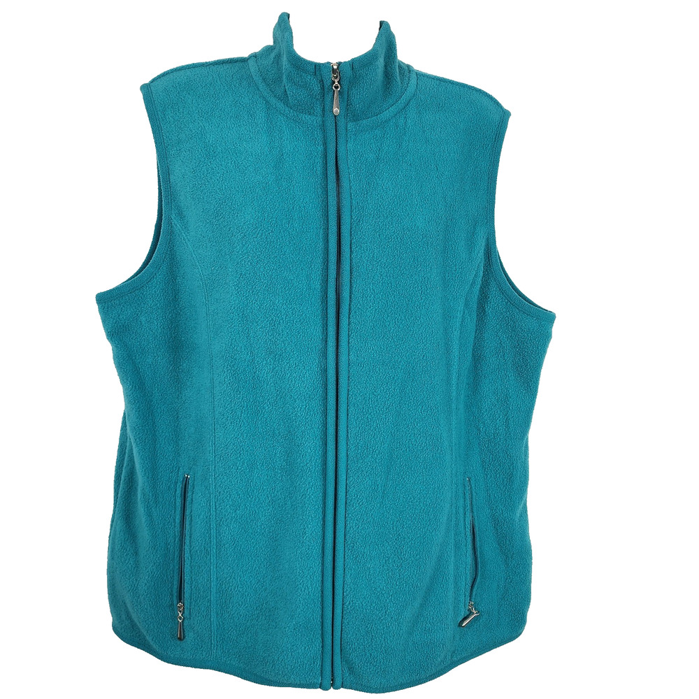Karen Scott Sport Women Fleece Vest Size Large Teal Full Zip Pockets Lightweight